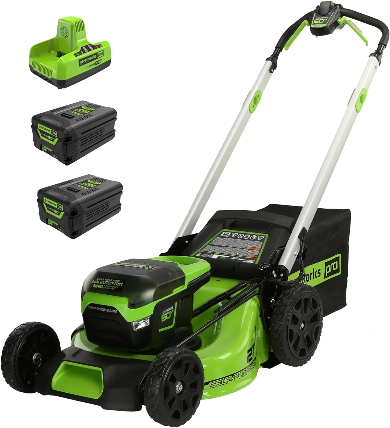 0038283f4a1040f864dc712f5d7f6f36a3cca6fcab7c5256055fce3d8751cb65 60V 21¡± Cordless (Self-Propelled) Lawn Mower , 2 x 4.0Ah Batteries and Dual Port Rapid Charger(60V 21)