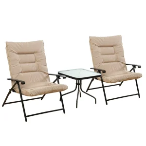 Kozyard Elsa 3 Pieces Outdoor Patio Furniture Padded Folding Bistro-Sets(Beige)
