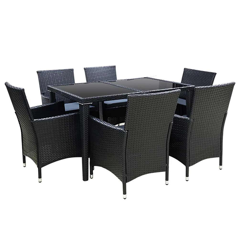 0061781fb060e1f7961c6148f557ff7ccc4158ab3179252ec6c5b3f3323d82cd Gardeon Outdoor Dining Set 7 Piece Wicker Lounge Setting Black