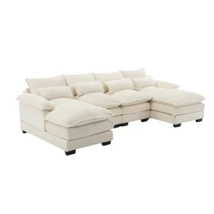 Sectional Sofa Cloud Couch for Living Room, Modern Chenille/Boucle U Shaped Couch, Comfy Modular Sofa Sleeper with Double Chaise(Black-chenille)