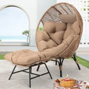 FINCATI Indoor Eggs Chair, 440 lbs Egg Chair Outdoor, Oversized Egg Chair with Ottoman, Luxury Cozy Egg Chair with Foot Rest(Dark Grey-2pcs)