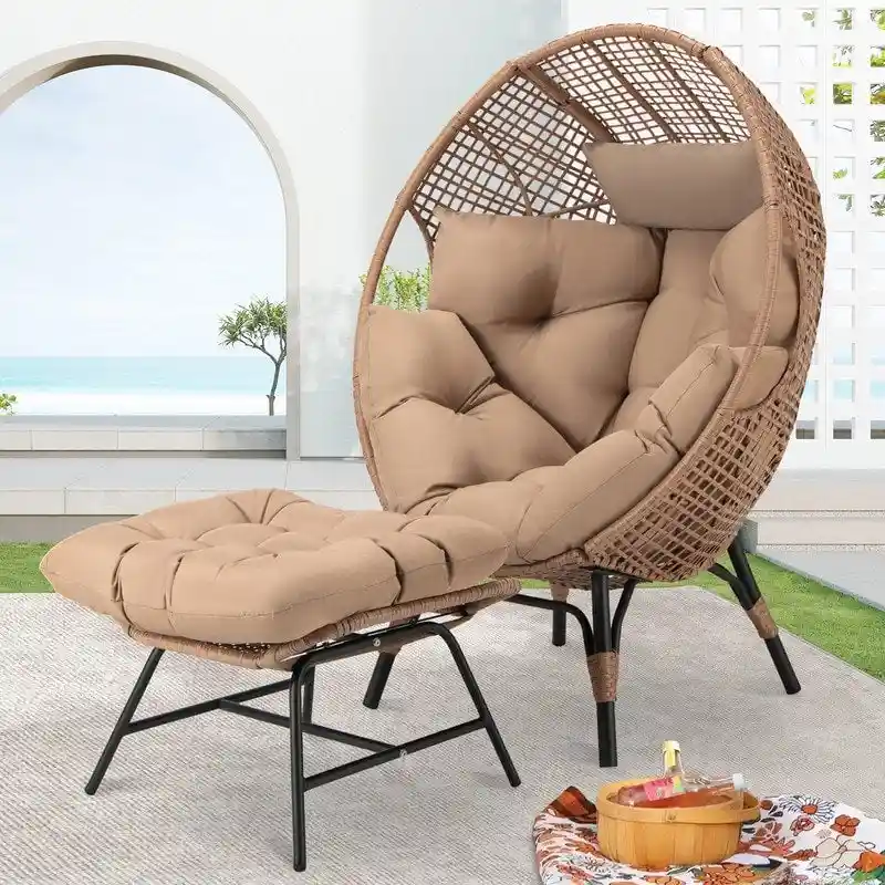 00fbde2cb10894d76d4ad8ca3826258885439de87aab5c1bbbc65f35f897483e FINCATI Indoor Eggs Chair, 440 lbs Egg Chair Outdoor, Oversized Egg Chair with Ottoman, Luxury Cozy Egg Chair with Foot Rest(Dark Grey-2pcs)