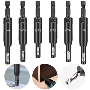 KLYNE - 6Pcs Hex Shank Self Center Hinge Drill Bits Tool Woodworking Window Door Hinge