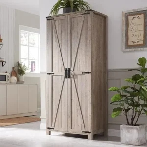 Farmhouse Storage Cabinet, Armoire, Rustic Pantry, Versatile Storage(Light Rustic Oak)