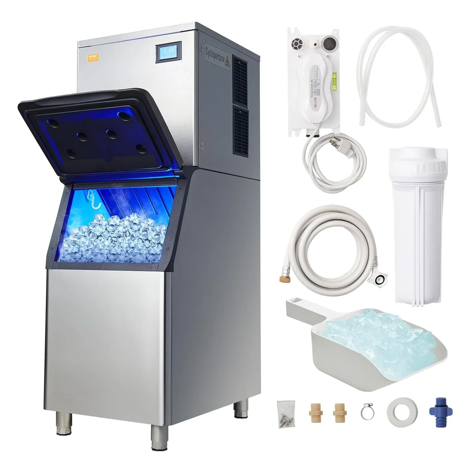 020bed81f9416f0bba60ff0f372d72a3ca844e249fa8bc680cb8259da13c89bc VEVOR Commercial Ice Maker, 360LBS/24H Ice Making Machine with 330.7LBS Large Storage Bin