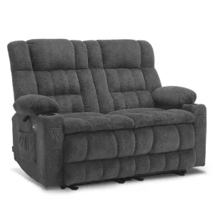 MCombo Power Loveseat Recliner, Electric Reclining Loveseat Sofa with Heat and Vibration, Cupholders, USB Charge Ports RS6314(Grey)