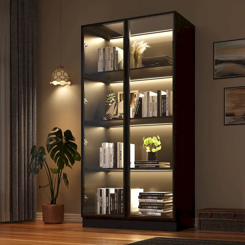 03ba30b2574986b20b0b9dd8ca2f050db3ecbc51ad42463e3ecce4d152db6b0e Display Storage Cabinet,Display Cabinet with Tempered Glass Doors, Showcase with 4-Tier Storage Shelves(Clear / Black)