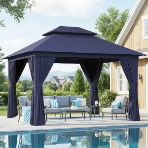 Aoxun Outdoor Gazebo for Patio 10x12, Metal Frame Canopy with Double Roofs, Heavy Duty Party Tent and Shelter with Mosquito Netting and Privacy Screen for Backyard, Lawn, Garden, Deck(10 X 10/Khaki)