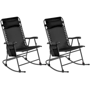 Yaheetech 2pcs 26in Rocking Chair Foldable Outdoor Lounge Chair(Black)