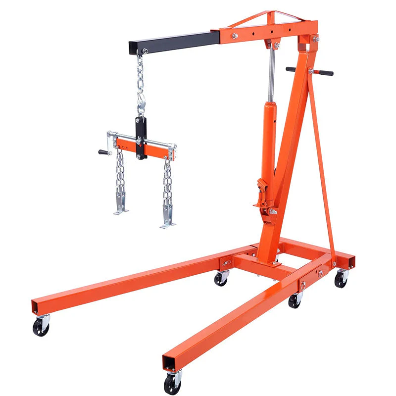 04fce8dbf877c1644d6d5c01eb8470055b02658162867552be6efa5cb99084fb 2T Folding Engine Hoist with Leveler, 4400 lbs Capacity, Heavy-Duty Hydraulic Cherry Picker Crane