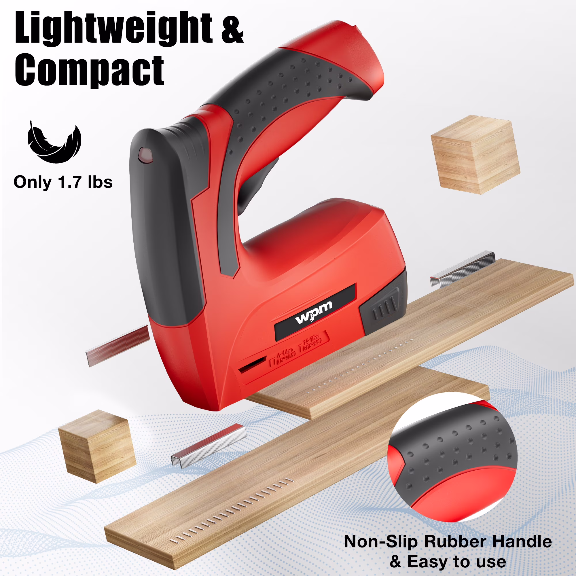 0525effd8163bf10e593236dfe73a077c7d63794a6cd838dc76622cbf52fb381 WPM Electric Staple Gun, 3 in 1 Cordless Staple Gun for Wood, 4V Rechargeable Staple Gun Kit w/ 1500 Staples Nails, Staple Remover & Fast Charger for Crafts, DIY, Decoration