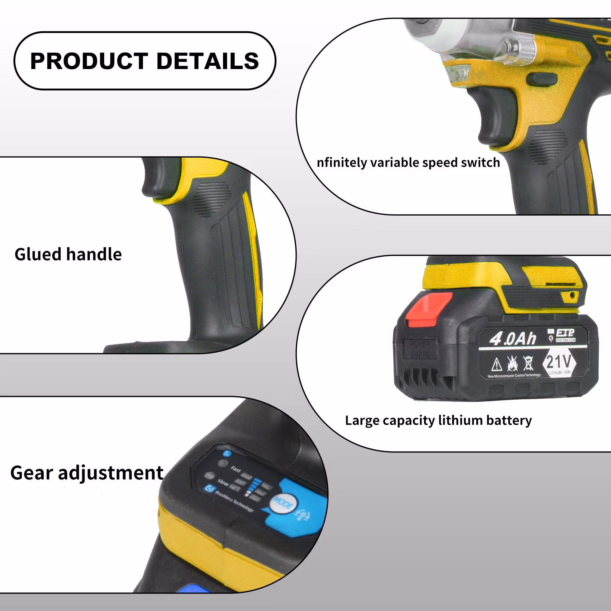 05c2b9cb3b002462bab914467216892e6542dd282a4ac32dc56d43c703122bf4 VQJTCVLY Brushless impact driver, 21V Cordless impact wrench 1/2 Inch, 2 × 4.0Ah impact drill tool set, 5 Sockets, 7 Drill, 6 Screws for Car Home Truck Mower Father Dad Husband, Yellow