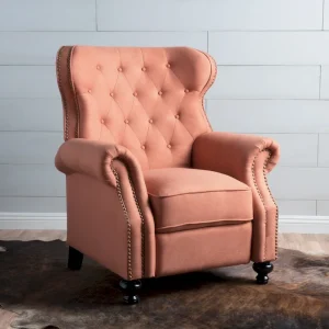Walder Tufted Nailhead Fabric Recliner by Christopher Knight Home(Orange)