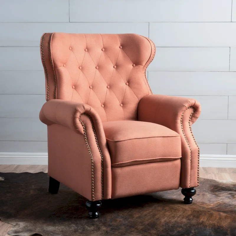 05e4e93d6a65da5eb81e61b97d8f303c6e97b608fdf225e2f3205810e1a69e1d Walder Tufted Nailhead Fabric Recliner by Christopher Knight Home(Orange)