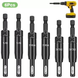 KLYNE - 6Pcs 1/8"-3/32" Self Centering Hinge Drill Bit Pilot Hole Tool 1/4" Hex Shank