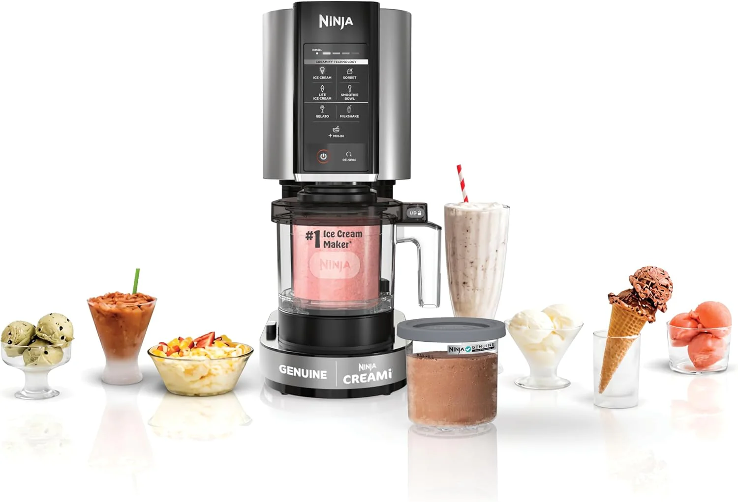 0737a9321e53a16b34fb6a9e52317dde9cdb91e97002acaf88a101cc1222e33e Ninja CREAMi Deluxe 11-in-1 Luxury Ice Cream and Frozen Dessert Maker(Silver)