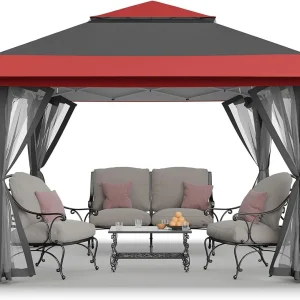 CROWN SHADES 13x13 Pop Up Gazebo, Canopy Tent, Gazebos on Clearance - Outdoor Gazebo for Backyard  Patio Furniture - Carpa Pop Up Tent with Wheeled STO-N-Go Cover Bag (Beige  Coffee)(Beige/10x10)