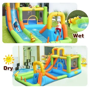8-in-1 Giant Water Park Bounce House Inflatable Water Slide with Trampoline, Climbing Wall, Splash Pool, Water Gun Sprinker