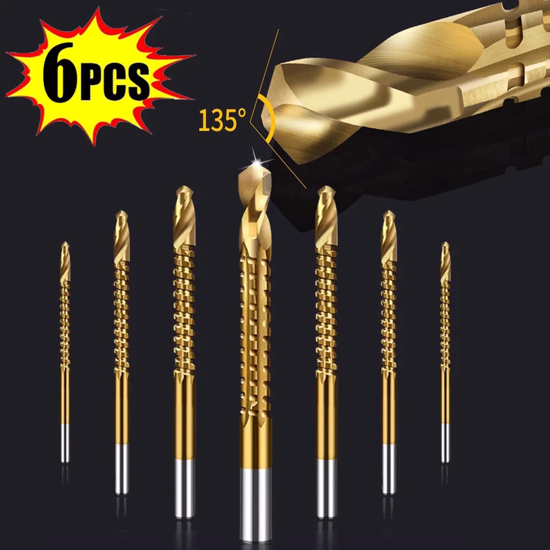 6Pc Twist Drill Bit Set Power Tool Accessories Screw Holes For Wood Metal Usa