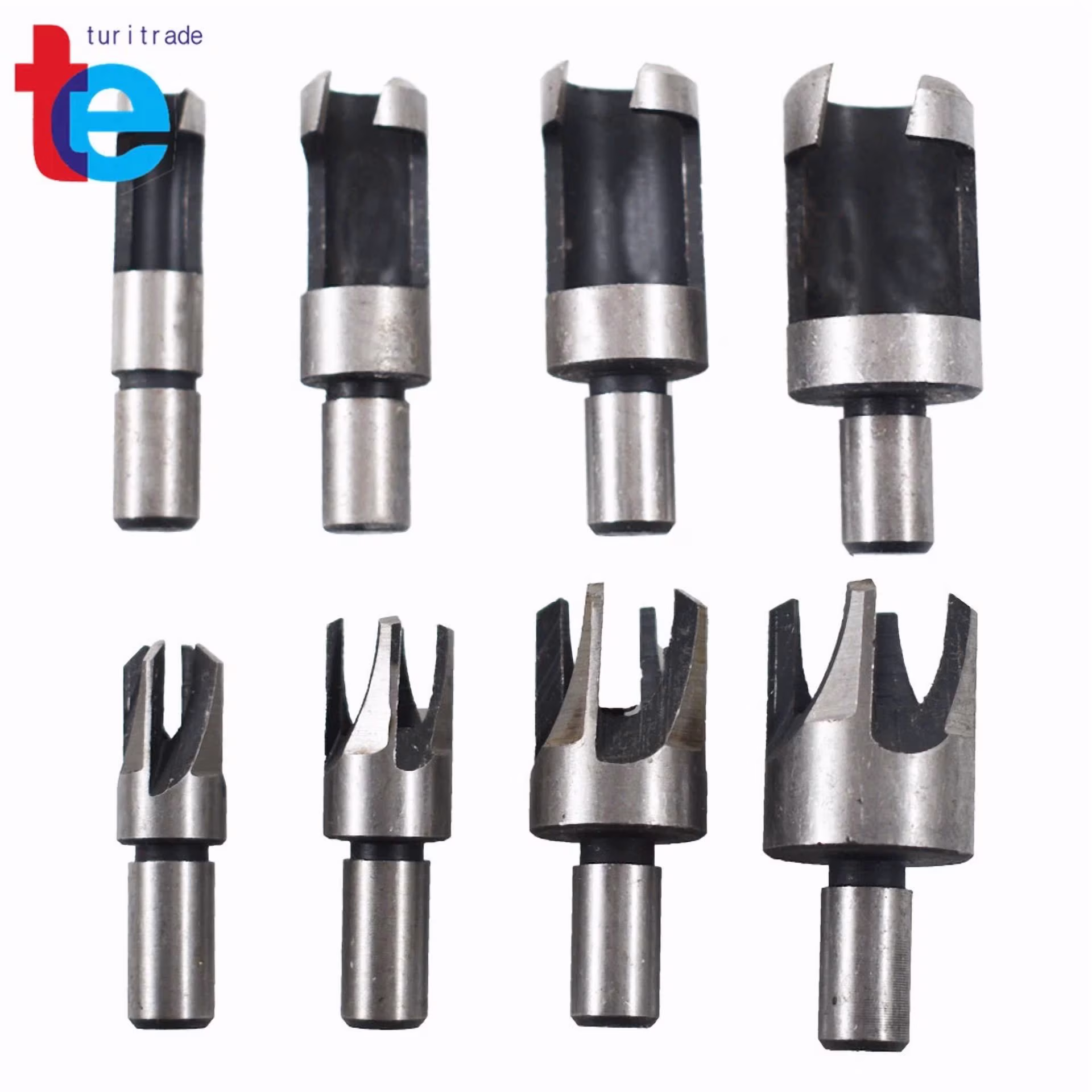 Carbon Steel Wood Plug Hole Cutter Dowel Maker Cutting Shank Drill Bit Set 8 Pcs