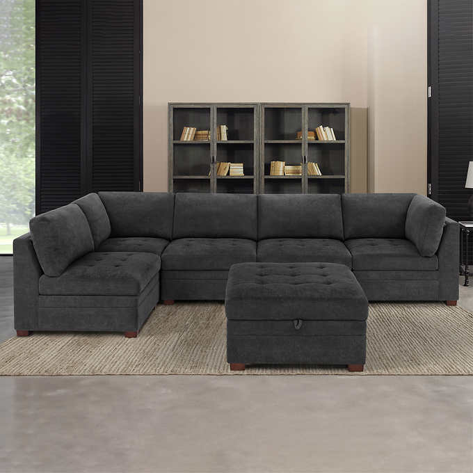 08d03c783bead250baa0162875fbca299d4320b34c77dd6f7838a6b134d0deee 2025 Thomasville Tisdale Fabric Sectional with Storage Ottoman(Dark Gray)