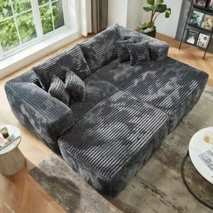 HOOOWOOO Modern Plush Sectional Sofa L-shaped Couch with Removable Ottoman(Grey)