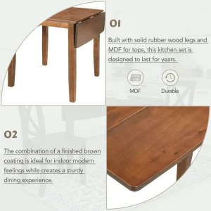 3-Piece Wood Drop Leaf Breakfast Nook Dining Table Set with 2 X-back Chairs for Small Places(Espresso)