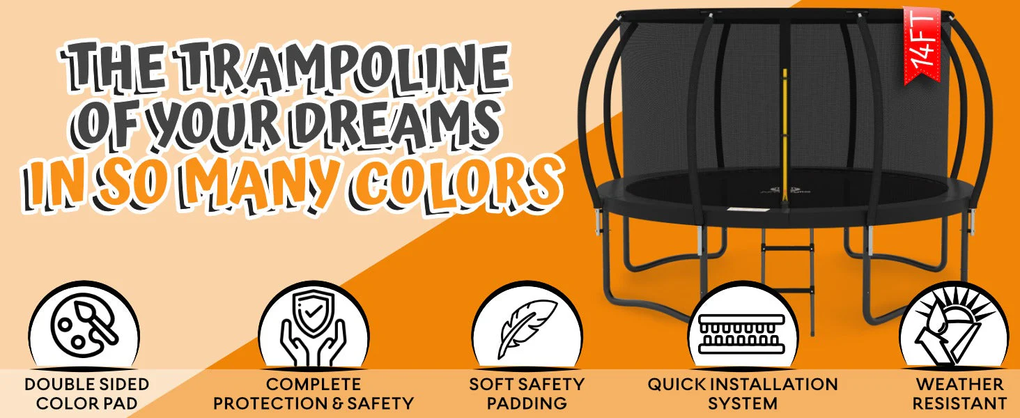 0a7c2fbe6c482e9200593deb53fc5dcc6ef90a44613356aa25617ee6c92da88e JUMPZYLLA 8FT Trampoline Outdoor with Enclosure for Kids