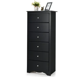 Giantex Chest of 6 Drawers, Free Standing Storage Cabinet, Wooden Storage Dresser Tallboy Cabinet(Black)