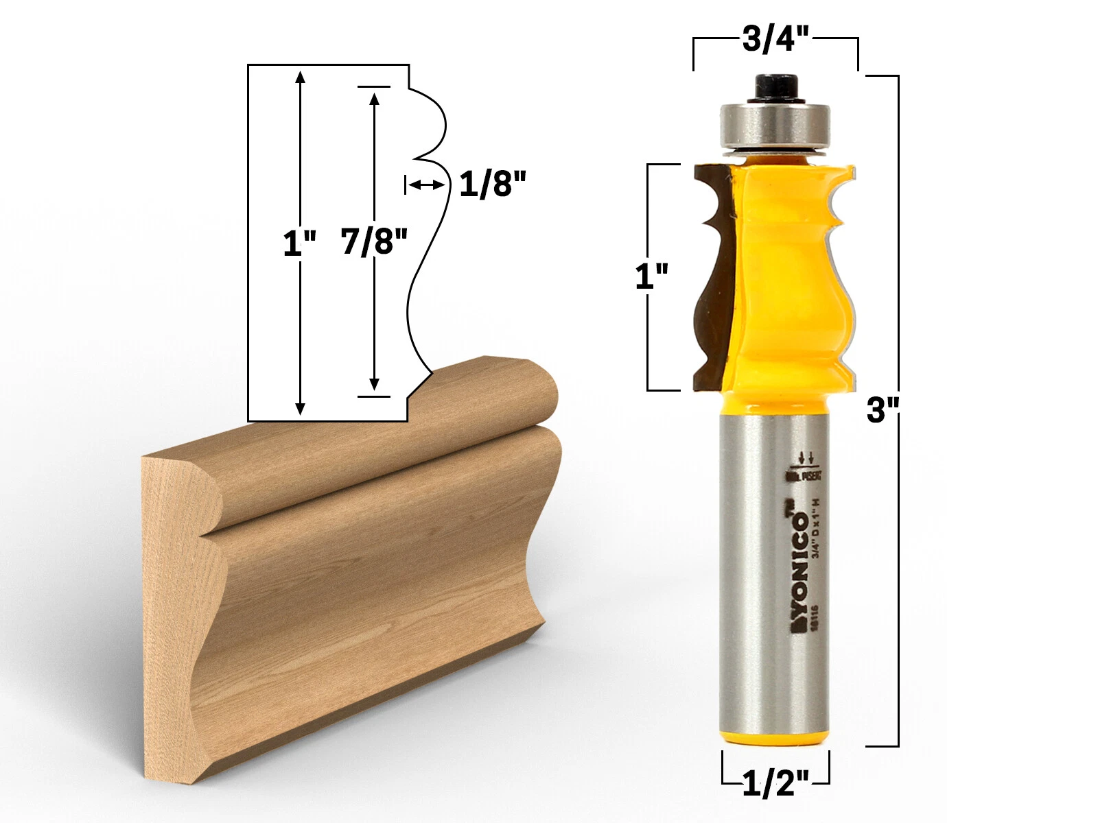 0ad5aa81a2ae4ffcf9e81046281917d49506e7fe055f92143d43a28a029557b9 YANI -7/8 Picture Frame Molding Router Bit - 1/2 Shank - Yonico 16116