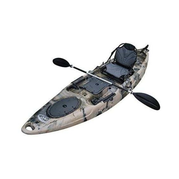 nutrigardens BKC UH-RA220 11.5 foot Riptide Angler Sit On Top Fishing Kayak with Paddles and Upright Chair and Rudder System Included (Camo)(Default Title)
