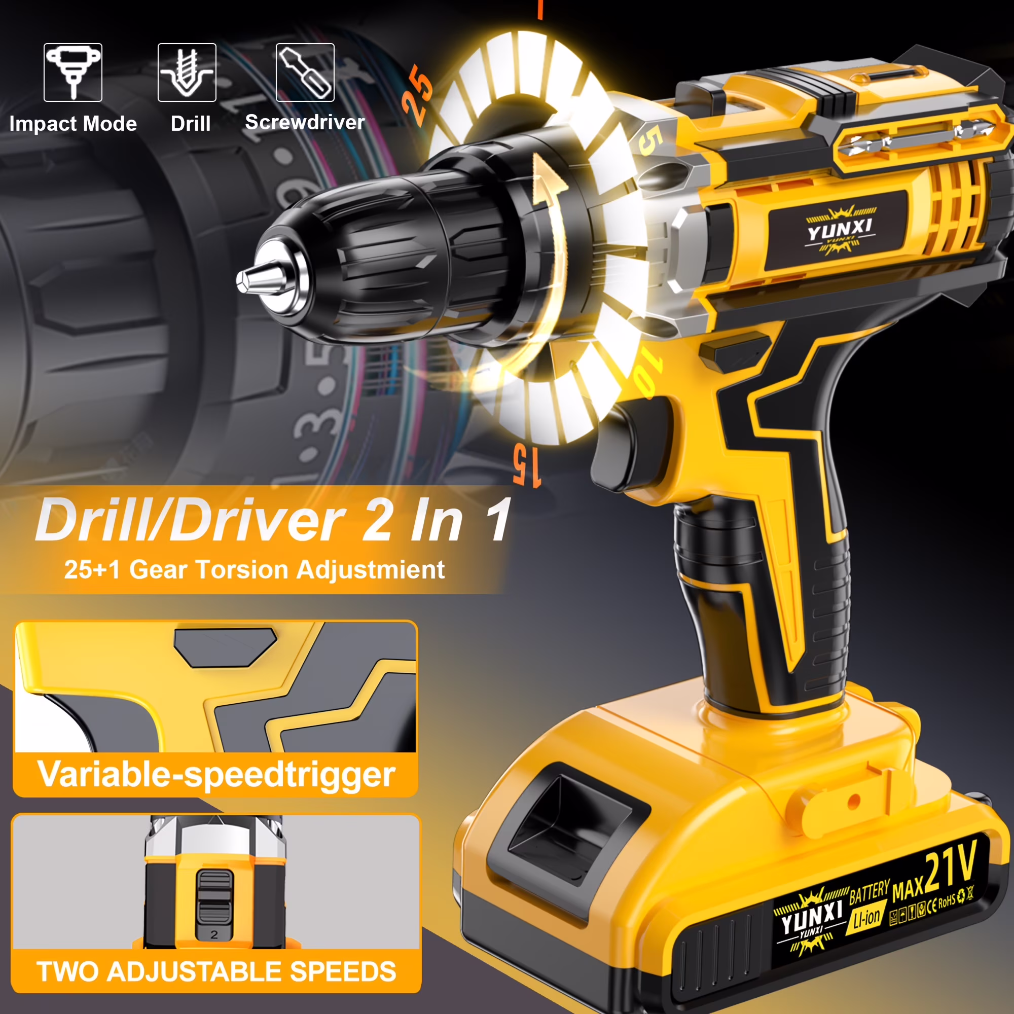 0b90fab1e629c016e17ab212c8954a81535098e0c84b7e671e4f7bee524077d3 DGB Cordless Electric Drill Driver Kit, Lithium-Ion Battery Powered, 2-Speed for Home Improvement and Repairs, Compact and Portable