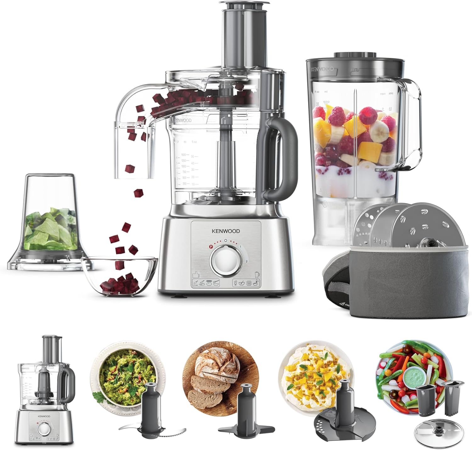 0bc119a8aa9fd58f53e275218ea2958bfc8c666d8413ee411396f783a66c5423 Kenwood MultiPro Express Food Processor FDP65.740WH, Includes 1.5L Blender Bowl and 3L Food Mixer Bowl, Multi Mill, 2 Speeds Plus Pulse Function, 1000W, White(Silver)