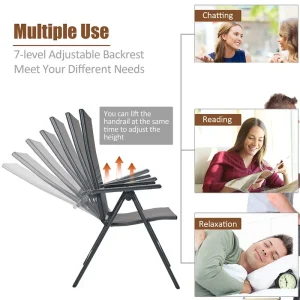 Costway 4PCS Patio Folding Dining Chairs Aluminium Adjustable Back - See details(Grey/See Details/Set Of 4)