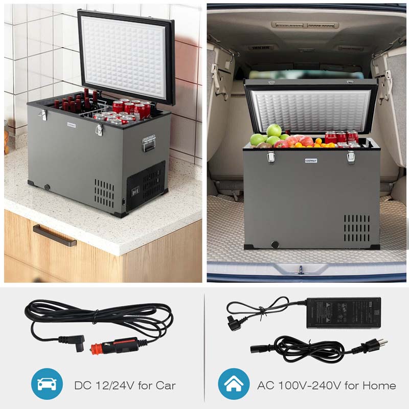 0cc27967bbb9e7ae5de3efea79a27185a6cef6774be54060b6ac189f463f8211 90 Quart Portable Car Refrigerator Fridge Cooler Chest Freezer with DC AC Adapter(Default Title)