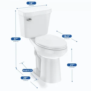 21Toilet, Elongated Toilets for Bathrooms, Two-Piece Toilet with Soft Close Seat, 1.28 Siphonic Flush Toilet with Universal Height ADA Cotton White