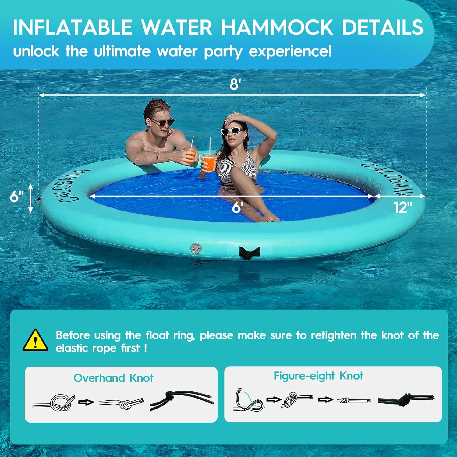 0df75476060d431ddd45b19e7416f3147dd9852319d8ba5ca2f8154bd86c588c Round Floating Ring Hammock - Heavy Duty Inflatable Raft(Water Hammock (8' Circle)/Mint Green+Blue)
