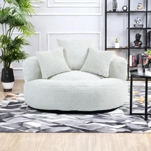 Chenille High Back Lazy Sofa with 3 Pillows and Oversized Bean Bag Chair(Beige)