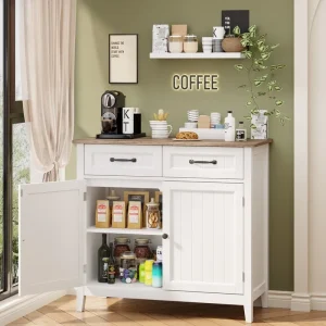 Kitchen Sideboard Buffet Storage Cabinet with 2 Drawers, Coffee Bar Cabinet ,Wood Entryway Cabinet with Double Door Cupboard(Grey)