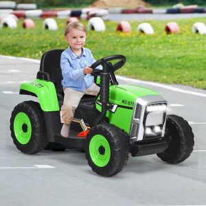 Kids Ride on Tractor w/Trailer 12V Battery Powered Electric Riding Toy Car Vehicle with 3-Gear-Shift Ground Loader(Green)