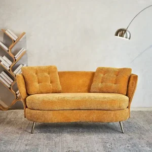 Velvet Loveseat Sofa with Golden Metal Legs for Living Room(Black)