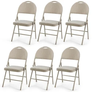 6 Pack Folding Chairs Portable Padded Office Kitchen Dining Chairs-Beige - 18.5 x 20 x 35 (L x W x H)(Beige)
