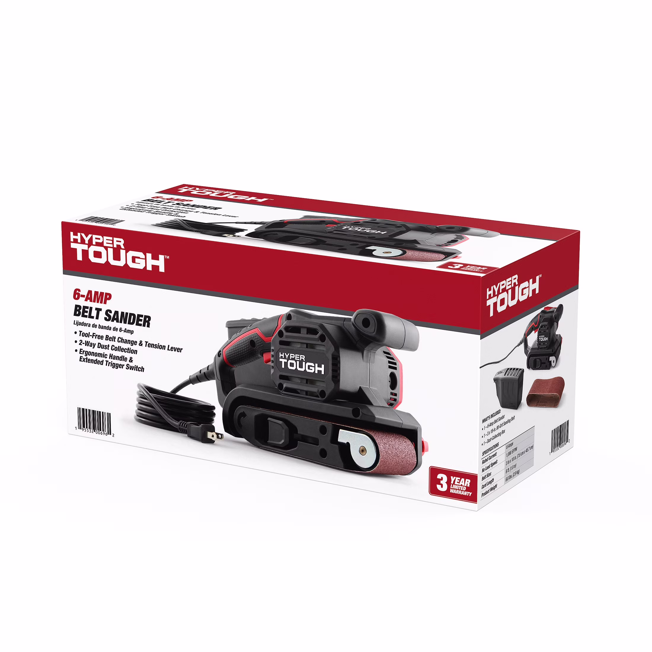 Hyper Tough 6-Amp Belt Sander, 3 x 18-inch, Corded, 2613