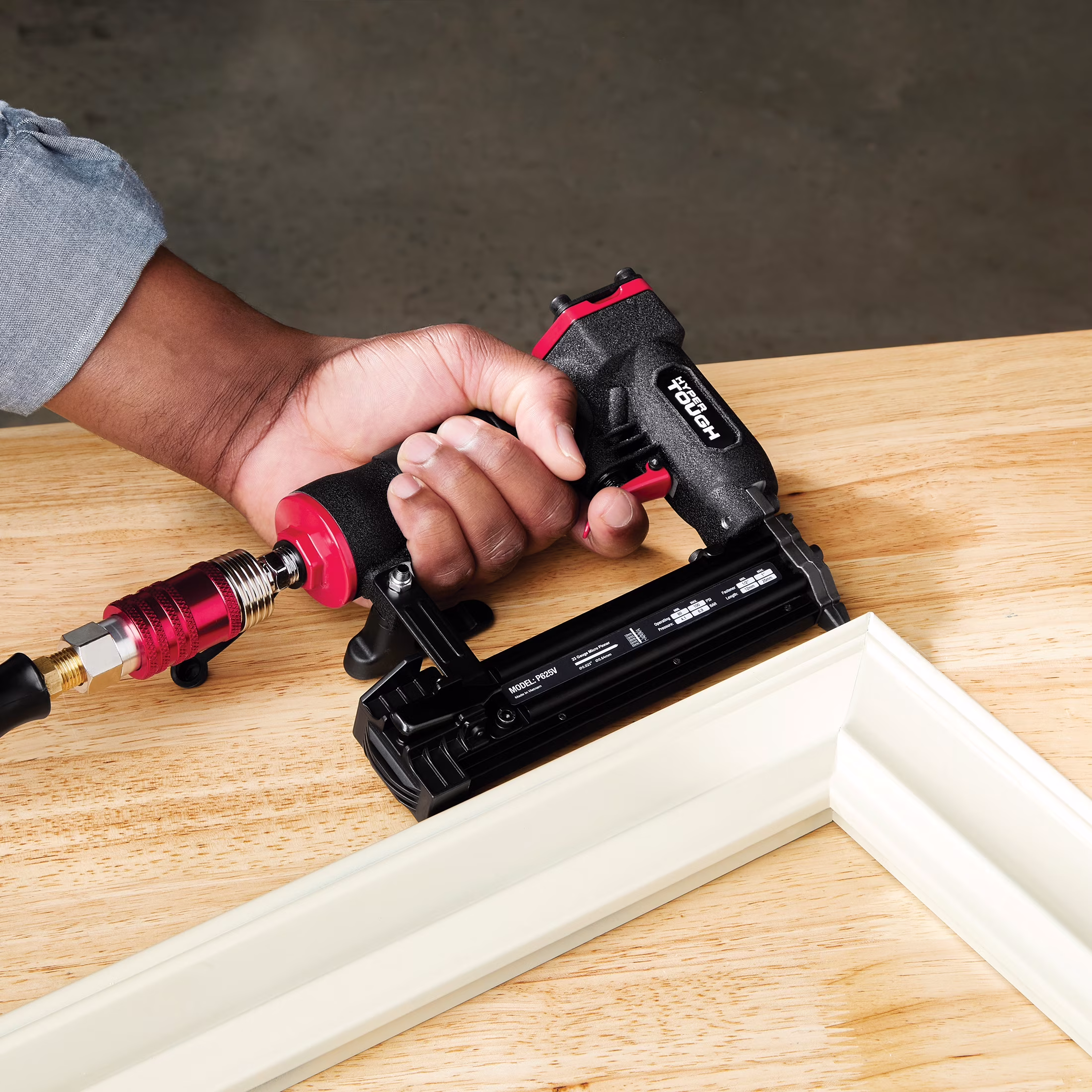 10f3815a657fe98b69507264035aff59ddebf85d9303e45cce5cfd54d8f6bede Hyper Tough 23-Gauge Pneumatic Pin Nailer, Air Powered Pin Nail Gun