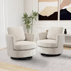 Modern Upholstered Swivel Barrel Chair(Set Of 2)(Beige)