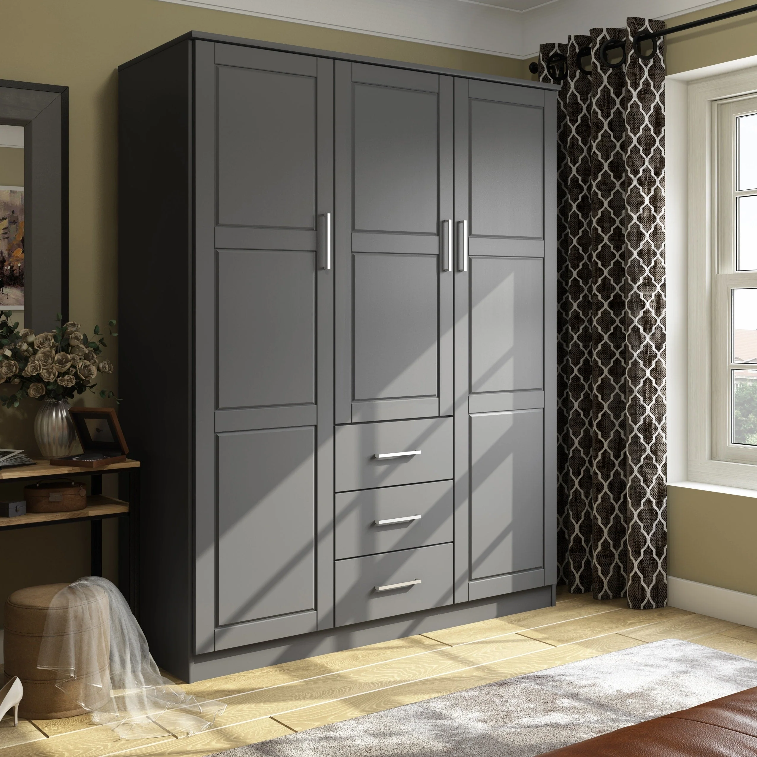11bf291f4c2bf67767daee4dcb16bb0b55c2292eb4af28fe39e794034f406ab4 Palace Imports 100% Solid Wood Cosmo 3-Door Wardrobe Armoire with Solid Wood or Mirrored Doors(Mocha)