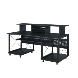 Rectangular Music Desk with 8 Wheels and 1 Keyboard Tray(Black)