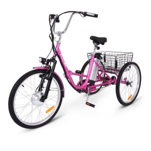 Electric Tricycle for Adults, 7 Speeds Folding Electric Trike, 24 Inch 3 Wheel Motorized Bicycle w/ 36V 10Ah Removable Battery, E Trikes with Large Basket, 330 Loading Capacity, 250W Motor, Pink(Pink/24)