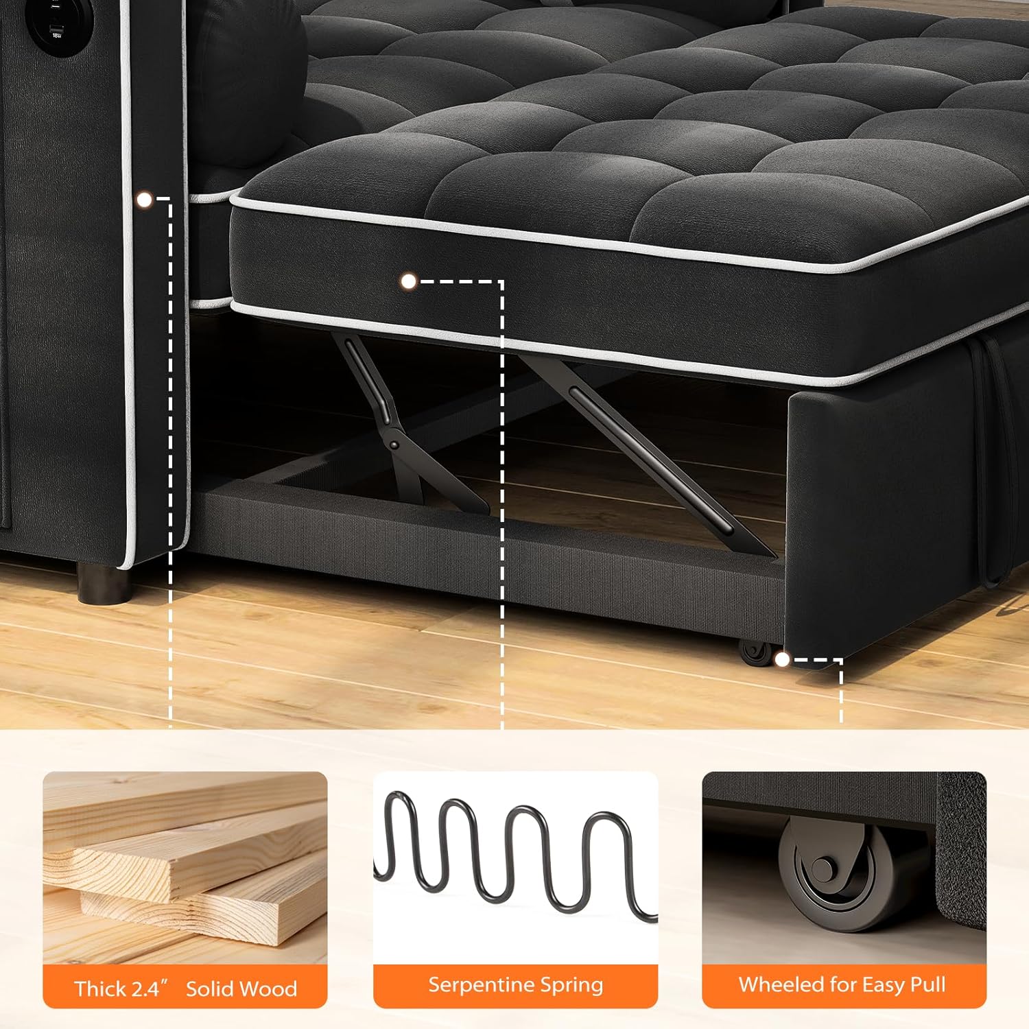 1319cca108aa0b5babb3f11118efd13a587ccd13e00d4dba6174c1188fefbdea 3 in 1 Convertible Sleeper Sofa Bed(Black Velvet)