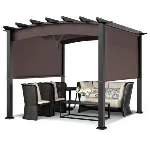 10 x 10 FT Patio Metal Pergola with Retractable Canopy Heavy-Duty Outdoor Pergola for Deck Backyard Garden(Default Title)